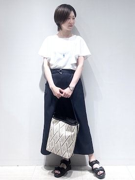 「Reflect（リフレクト）の【UVカット／接触冷感／吸水速乾】フレアスリーブトップス（Tシャツ/カットソー、ホワイト系）」を使った、まちこさん（レディース・157cm）の夏コーディネート
