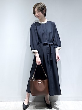 「Reflect（リフレクト）の【手洗い可】Aラインロングワンピース（ワンピース、ブルー系）」を使った、まちこさん（レディース・157cm）の夏コーディネート