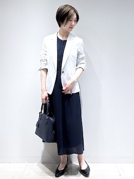 「Reflect（リフレクト）の【SS-4Lサイズ／UVカット／接触冷感】匠ジャケット／ベーシックテーラード（テーラードジャケット、グレー系）」を使った、まちこさん（レディース・157cm）の夏コーディネート