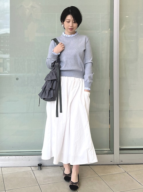 極美品✨OHGA オーガ　DOCKING FRILL KNIT　グレー セール】襟フリルドッキングニット【洗濯機OK】（ニット/セーター