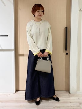 「SHOO・LA・RUE（シューラルー）のダブルフェイス配色ニット（ニット/セーター、ホワイト系）」を使った、ひらしーさん（レディース・164cm）の春コーディネート