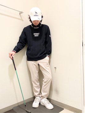 「adabat（アダバット）の【新レーベル ADABAT NAVY】サルーキキャップ（キャップ、ホワイト系）」を使った、やすさん（167cm）の冬コーディネート
