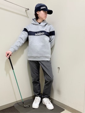 「adabat（アダバット）のキルティング防寒キャップ（キャップ、ブルー系）」を使った、やすさん（167cm）の冬コーディネート