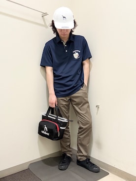 「adabat（アダバット）の【ADABAT NAVY】COOL CORE　キャップ（キャップ、ホワイト系）」を使った、やすさん（167cm）の春コーディネート