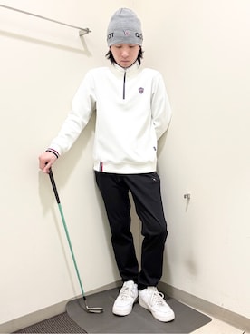 「adabat（アダバット）の【新レーベル ADABAT NAVY】アダバットロゴワッチキャップ（キャップ、グレー系）」を使った、やすさん（167cm）の冬コーディネート