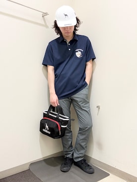 「adabat（アダバット）の【ADABAT NAVY】COOL CORE　キャップ（キャップ、ホワイト系）」を使った、やすさん（167cm）の春コーディネート