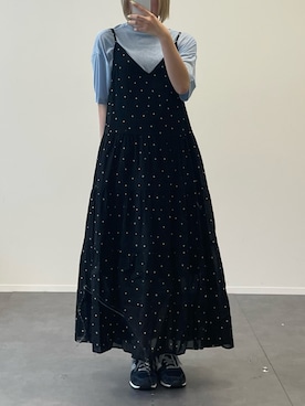 「MONO-MART（モノマート）のアイテム（ワンピース、ブラック系）」を使った、hnaadayoさん（レディース・161cm）の春コーディネート