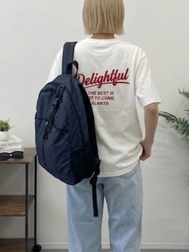 「MONO-MART（モノマート）のアイテム（バックパック/リュック、ブルー系）」を使った、hnaadayoさん（レディース・161cm）の春コーディネート