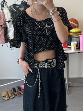 「Unblend（アンブレンド）のアイテム（Tシャツ/カットソー、ブラック系）」を使った、hnaadayoさん（レディース・161cm）の夏コーディネート