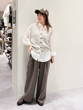「GLOBAL WORK（グローバルワーク）のブークレニットベスト/1051672（ベスト、ベージュ系）」を使った、momo12gwさん（レディース・155cm）の夏コーディネート