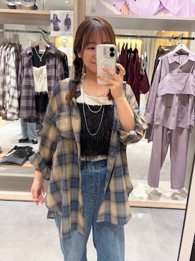 「GLOBAL WORK（グローバルワーク）のアソート三連ネックレス/495430（ネックレス、シルバー系）」を使った、momo12gwさん（レディース・155cm）の秋コーディネート