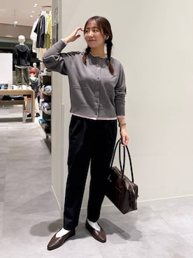 「GLOBAL WORK（グローバルワーク）のやさしソールVカットパンプス/1023336（パンプス、ブラウン系）」を使った、momo12gwさん（レディース・155cm）の秋コーディネート
