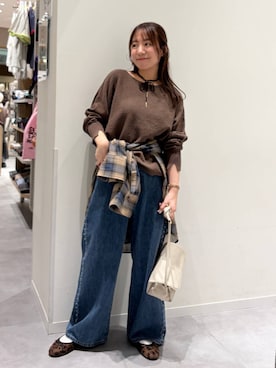 「GLOBAL WORK（グローバルワーク）のGOODデニムアソートワイド/1042802（デニムパンツ、ブルー系）」を使った、momo12gwさん（レディース・155cm）の夏コーディネート