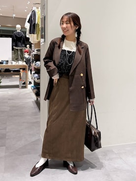 「GLOBAL WORK（グローバルワーク）のやさしソールVカットパンプス/1023336（パンプス、ブラウン系）」を使った、momo12gwさん（レディース・155cm）の秋コーディネート