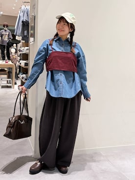 「GLOBAL WORK（グローバルワーク）のエアかる厚底ローファー/136031（ローファー、ブラウン系）」を使った、momo12gwさん（レディース・155cm）の夏コーディネート