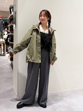 「GLOBAL WORK（グローバルワーク）のストレッチ総レースフーディー/1054133（Tシャツ/カットソー、ホワイト系）」を使った、momo12gwさん（レディース・155cm）の秋コーディネート
