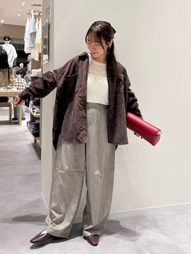 「GLOBAL WORK（グローバルワーク）のやさしソールVカットパンプス/1023336（パンプス、ブラウン系）」を使った、momo12gwさん（レディース・155cm）の秋コーディネート