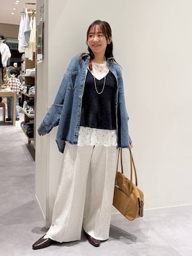 「GLOBAL WORK（グローバルワーク）のやさしソールVカットパンプス/1023336（パンプス、ブラウン系）」を使った、momo12gwさん（レディース・155cm）の秋コーディネート