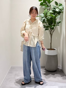 「アイテム（ボディバッグ/ウエストポーチ、ベージュ系）」を使った、momo12gwさん（レディース・155cm）の夏コーディネート