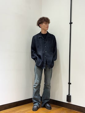 「URBAN RESEARCH（アーバンリサーチ）のMARKAWARE　COMFORT FIT OPEN COLLAR（シャツ/ブラウス、ブラック系）」を使った、なとさん（メンズ・172cm）の夏コーディネート