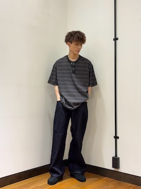 「URBAN RESEARCH（アーバンリサーチ）のCIOTA　WIDE BAGGY 5 POCKET PANTS（デニムパンツ、ブルー系）」を使った、なとさん（メンズ・172cm）の春コーディネート