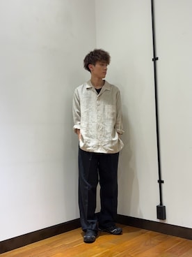 「URBAN RESEARCH（アーバンリサーチ）のMARKAWARE　COMFORT FIT OPEN COLLAR（シャツ/ブラウス、ベージュ系）」を使った、なとさん（メンズ・172cm）の春コーディネート