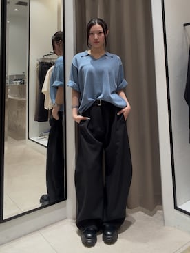 「Lui's（ルイス）のボリュームダービーシューズ（その他シューズ、ブラック系）」を使った、坪川佳凛さん（レディース・165cm）の春コーディネート