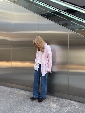 「ITEMS URBANRESEARCH（アイテムズ アーバンリサーチ）のシアーバンドカラーシャツ（シャツ/ブラウス、ピンク系）」を使った、花鈴さん（レディース・163cm）の春コーディネート