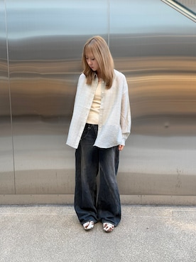 「ITEMS URBANRESEARCH（アイテムズ アーバンリサーチ）のシアーチェックオーバーシャツ（シャツ/ブラウス、ブルー系）」を使った、かりんさん（レディース・163cm）の夏コーディネート