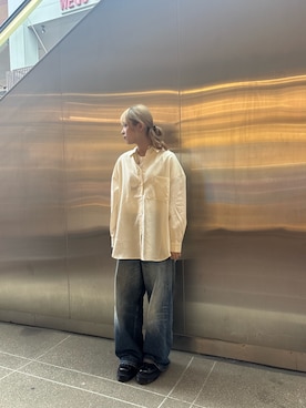 「ITEMS URBANRESEARCH（アイテムズ アーバンリサーチ）のREFINED LINEN 2WAYシャツ（シャツ/ブラウス、ホワイト系）」を使った、花鈴さん（レディース・163cm）の春コーディネート