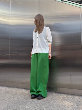 「ITEMS URBANRESEARCH（アイテムズ アーバンリサーチ）のメッシュ半袖カーディガン（ニット/セーター、ホワイト系）」を使った、かりんさん（レディース・163cm）の夏コーディネート