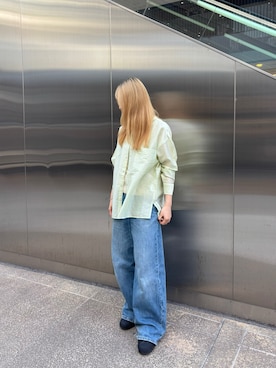 「ITEMS URBANRESEARCH（アイテムズ アーバンリサーチ）のドットボタンシアーシャツ（シャツ/ブラウス、グリーン系）」を使った、花鈴さん（レディース・163cm）の春コーディネート
