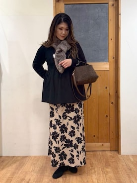 「DRESKIP（ドレスキップ）の【S-LL】ビスチェ風ドッキングトップス（チュニック、ブラック系）」を使った、Ayana.さん（レディース・168cm）の秋コーディネート