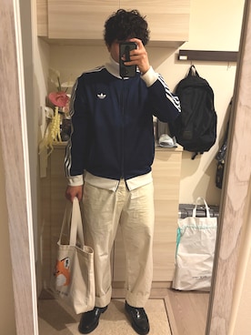 「Maison Kitsune（メゾンキツネ）のアイテム」を使った、MIKEさん（メンズ・173cm）の春コーディネート