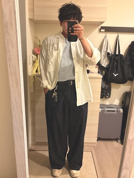 「無印良品（ムジルシリョウヒン）の紳士　天竺編みクルーネック半袖Ｔシャツ（Tシャツ/カットソー、ブルー系）」を使った、MIKEさん（メンズ・173cm）の春コーディネート