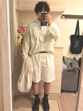 「MHL.（エムエイチエル）のアイテム」を使った、MIKEさん（メンズ・173cm）の春コーディネート