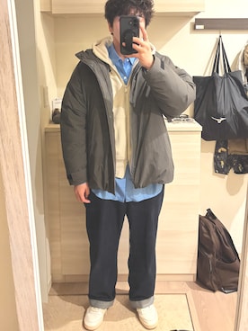 「MUJI Labo（ムジラボ）のアイテム」を使った、MIKEさん（メンズ・173cm）の冬コーディネート