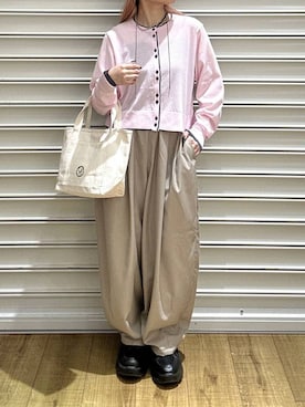 「LOWRYS FARM（ローリーズファーム）のＬＦＢＡＳＩＣＴＯＴＥ　323726（ショルダーバッグ、ホワイト系）」を使った、もえりんさん（レディース）の春コーディネート