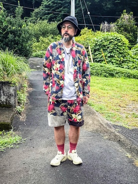 「ボタニカル柄」｜あらたくんさん（メンズ・179cm）の夏コーディネート