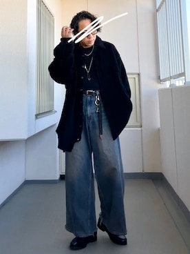 「アイテム（メガネ）」を使った、Masato Kurosakiさん（メンズ・174cm）の冬コーディネート