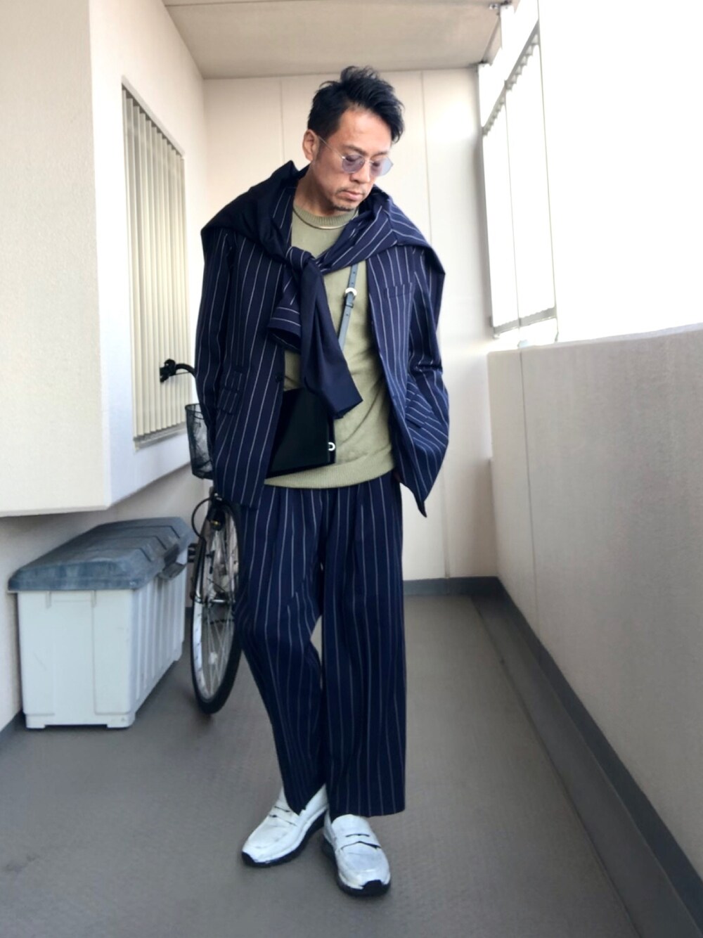 メンズ セットアップ ノースリーブ ストライプ スポーティー Sサイズ 