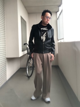 「ロックT」｜「アイテム（ライダースジャケット）」を使った、Masato Kurosakiさん（メンズ・174cm）の秋コーディネート
