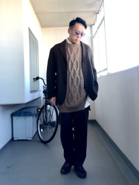 「ブラウンニット」｜「アイテム（ジャケット/アウター）」を使った、Masato Kurosakiさん（メンズ・174cm）の冬コーディネート