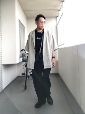 「RAINMAKER（レインメーカー）のアイテム（スラックス）」を使った、Masato Kurosakiさん（メンズ・174cm）の夏コーディネート