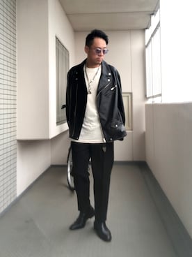 「ライダースコーデ」｜「アイテム（アクセサリー）」を使った、Masato Kurosakiさん（メンズ・174cm）の秋コーディネート