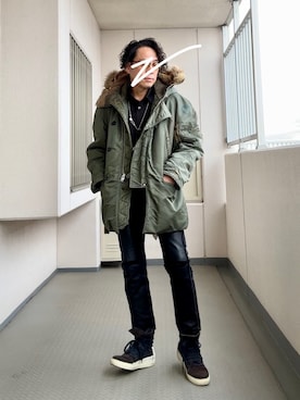 「アイテム（ミリタリージャケット）」を使った、Masato Kurosakiさん（メンズ・174cm）の冬コーディネート