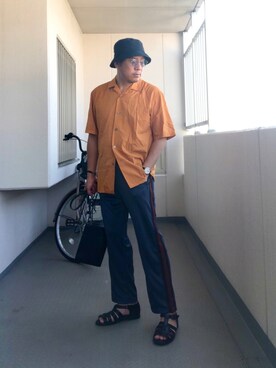 「MB（エムビー）のアイテム（帽子）」を使った、Masato Kurosakiさん（メンズ・174cm）の夏コーディネート