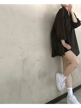 「アイテム（シャツ/ブラウス、ブラウン系）」を使った、zaomomさん（レディース・153cm）の夏コーディネート