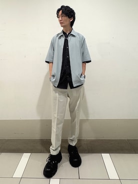「URBAN RESEARCH DOORS（アーバンリサーチドアーズ）の『UR TECH』サマシェア ショートスリーブシャツカーディガン（カーディガン/ボレロ、グリーン系）」を使った、大源さん（メンズ・183cm）の春コーディネート