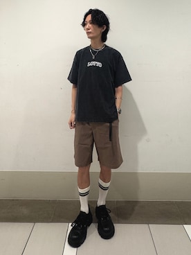 「URBAN RESEARCH DOORS（アーバンリサーチドアーズ）のFORK&SPOON　スーパーストレッチイージーショーツ（その他パンツ、ブラウン系）」を使った、大源さん（メンズ・183cm）の夏コーディネート